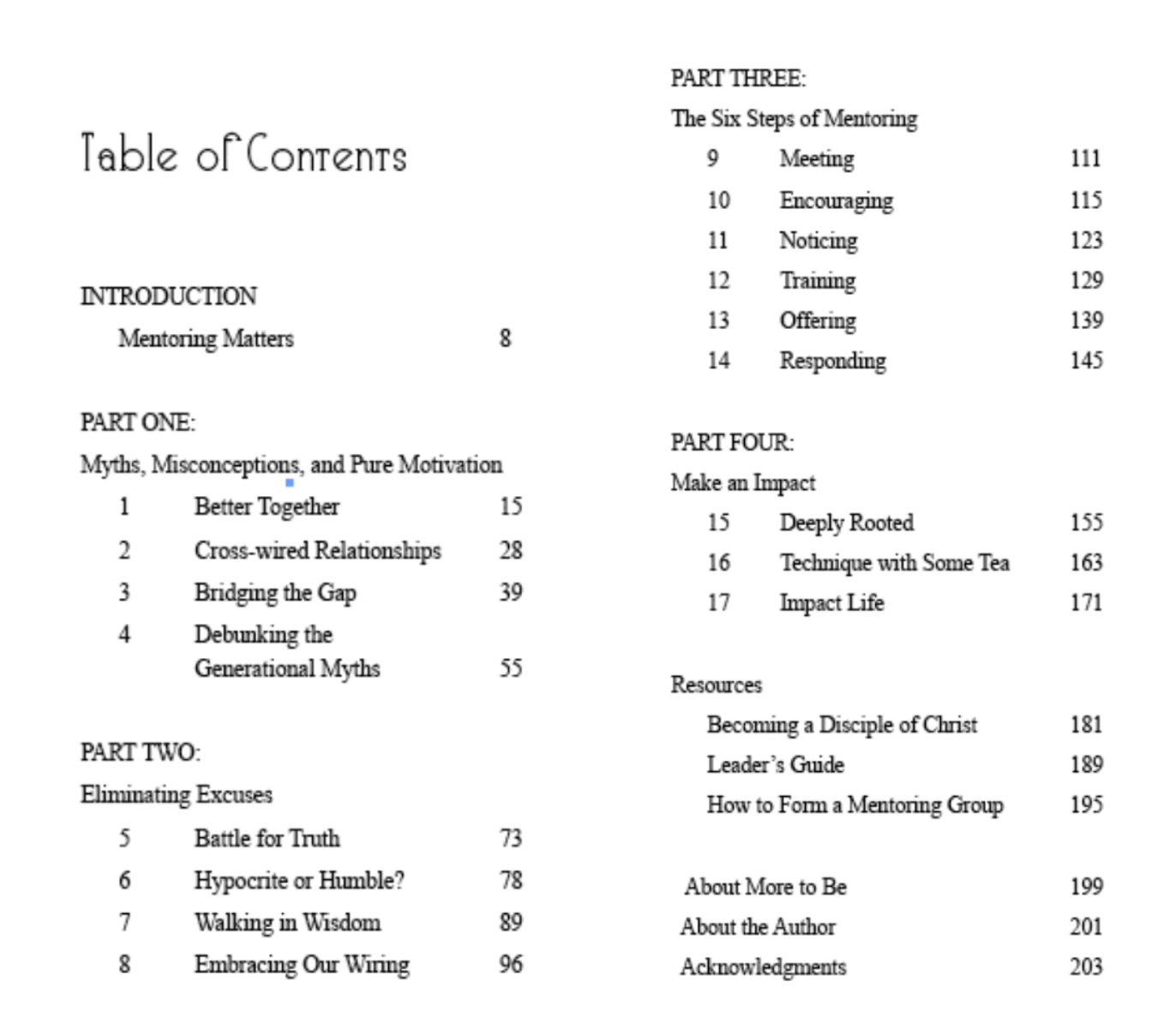 Impact Together Table of Contents